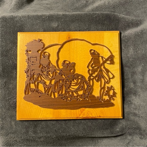 Handcrafted Accents Vintage Handcrafted 2 Ladies Being Serenaded Scroll Saw Wood Wall Plaque